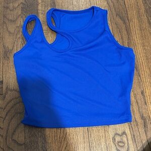 Royal Blue Ribbed Asymmetric Strap Crop Tank